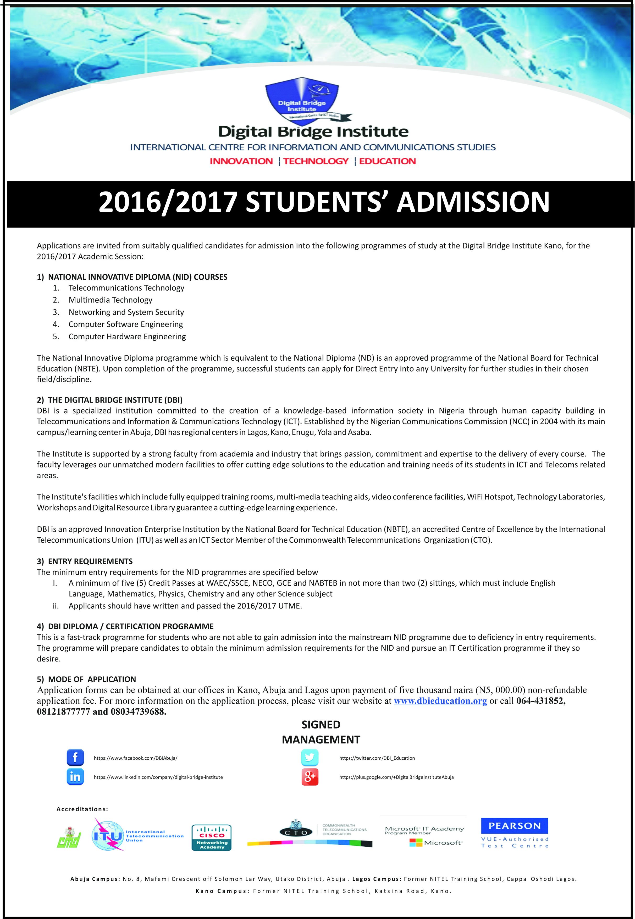 2016/2017 Students’ Admission 2016/2017 Students’ Admission